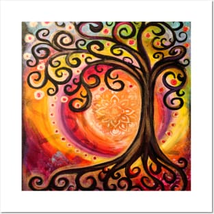 Swirly Tree of Life and Sun Posters and Art